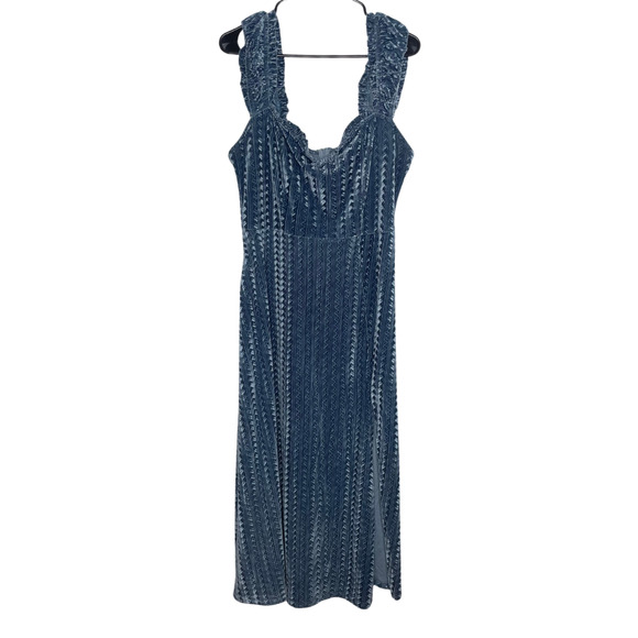 Cider Velvet Midi Dress XL Blue Stretch Textured Ruffle Y2K Sweetheart Party - Picture 1 of 7